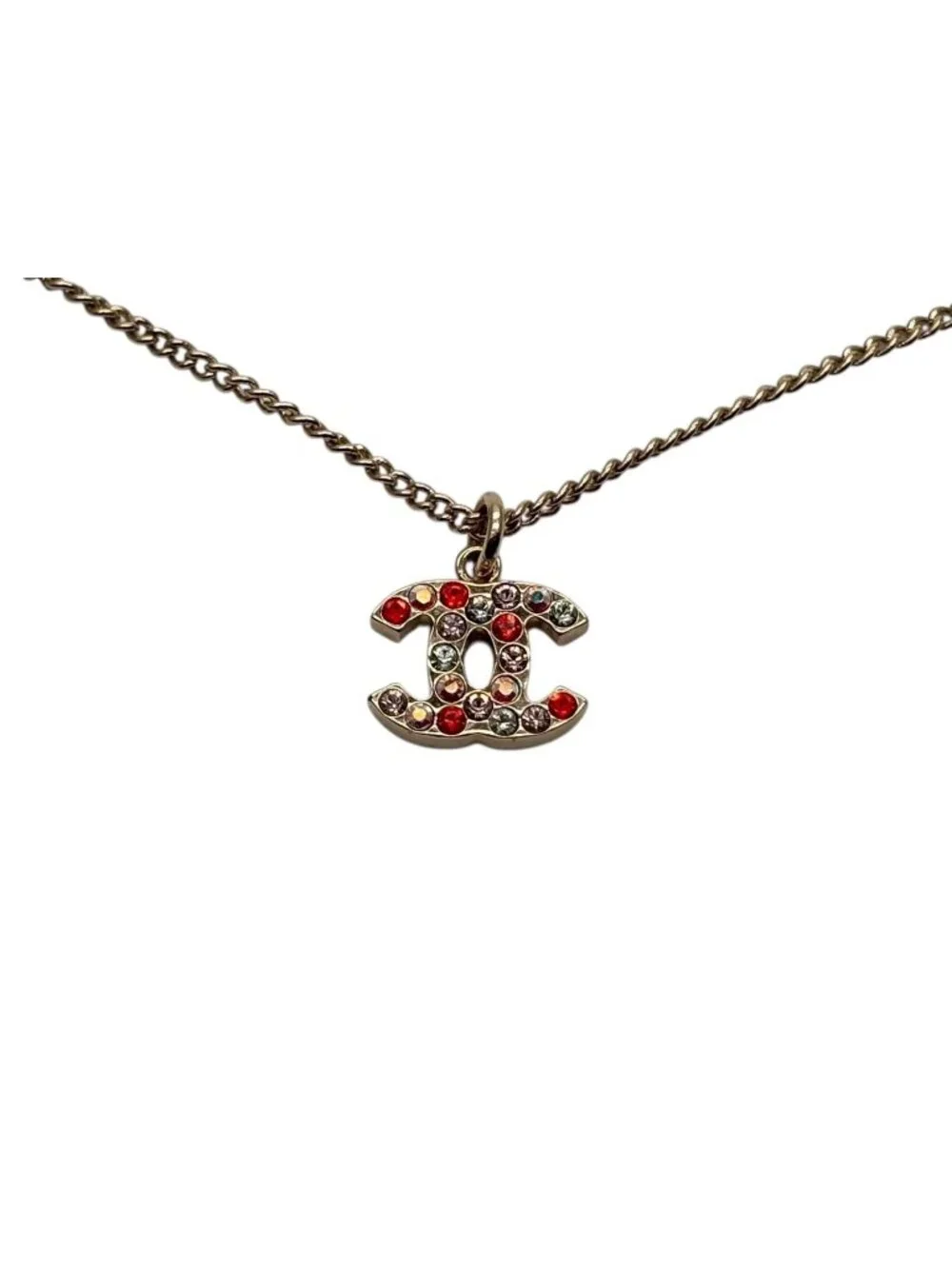 Chanel CC Logo Necklace 04 46 Metal Rhinestone Clear Gold
